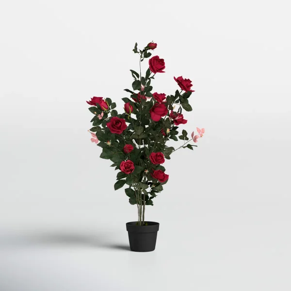 45" Artificial Red Rose Plant in Pot