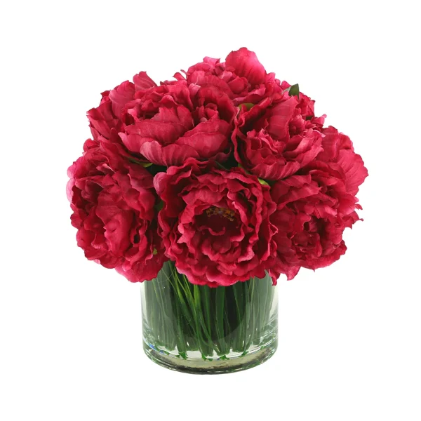 Merlyn Peony Arrangement in Glass Vase with Grass - Image 4