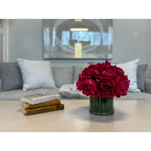 Merlyn Peony Arrangement in Glass Vase with Grass - Image 2