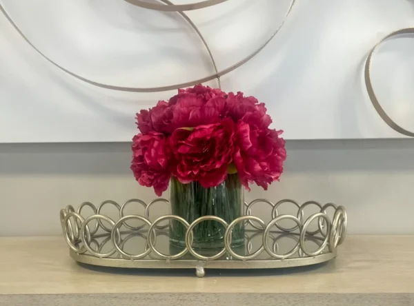 Merlyn Peony Arrangement in Glass Vase with Grass - Image 3